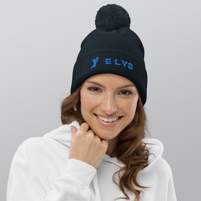 Bonnet à pompon ELYS logo Bleu Clair